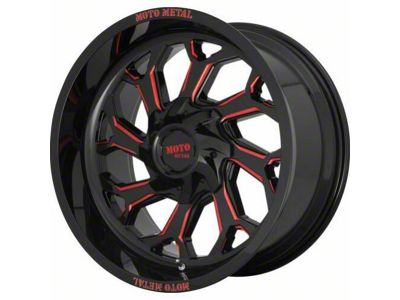Moto Metal MO999 Gloss Black Milled with Red Tint 6-Lug Wheel; 22x12; -44mm Offset (14-18 Silverado 1500)