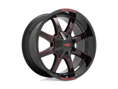 Moto Metal MO970 Gloss Black Milled with Red Tint and Moto Metal On Lip 8-Lug Wheel; 20x10; -18mm Offset (17-22 F-250 Super Duty)