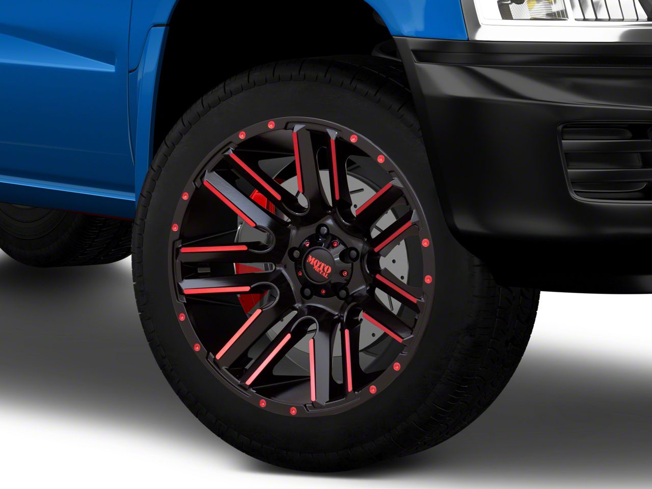 Moto Metal RAM 1500 Razor Satin Black Machined with Red Tint 5-Lug ...