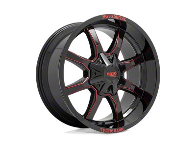 Moto Metal MO970 Gloss Black Milled with Red Tint and Moto Metal On Lip 8-Lug Wheel; 20x10; -18mm Offset (23-24 F-350 Super Duty SRW)