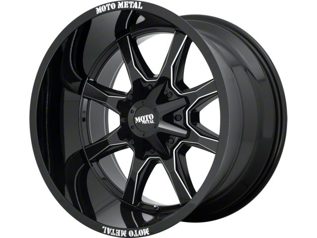 Moto Metal MO970 Gloss Black with Milled Spoke 8-Lug Wheel; 20x10; -18mm Offset (20-24 Sierra 2500 HD)