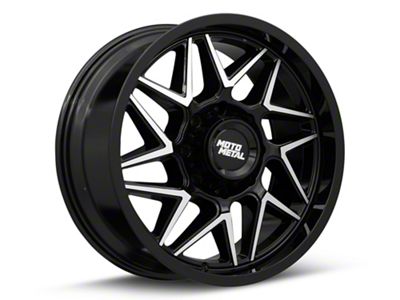 Moto Metal Turbine Gloss Black with Machined Face 8-Lug Wheel; 20x9; 1mm Offset (20-25 Sierra 3500 HD SRW)