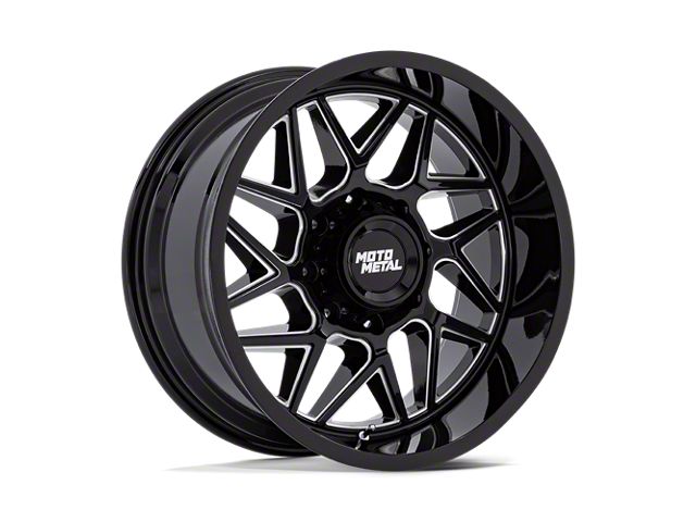 Moto Metal Turbine Gloss Black Milled 8-Lug Wheel; 20x9; 1mm Offset (20-24 Silverado 2500 HD)