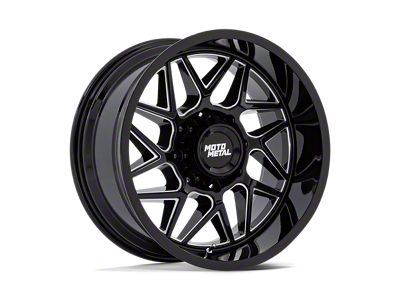 Moto Metal Turbine Gloss Black Milled 8-Lug Wheel; 20x9; 20mm Offset (20-24 Silverado 3500 HD SRW)