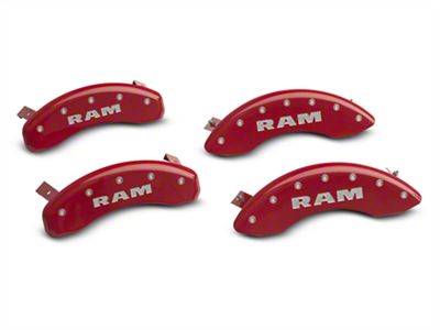 MGP Brake Caliper Covers with RAM Logo; Red; Front and Rear (06-10 RAM 1500, Excluding SRT-10)