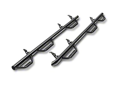 N-Fab Wheel 2 Wheel Bed Access Nerf Side Step Bars; Gloss Black (17-24 F-350 Super Duty SuperCrew w/ 8-Foot Bed)