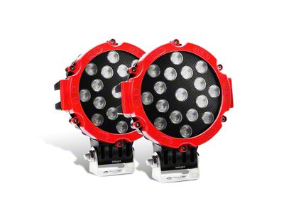 Nilight 7-Inch Red Round LED Work Lights; Flood Beam (Universal; Some Adaptation May Be Required)