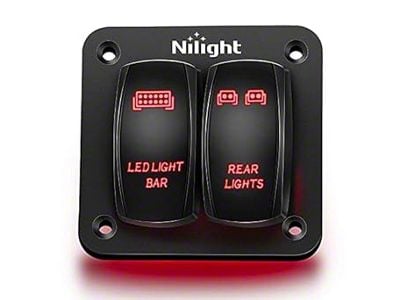 Nilight 2-Gang Aluminum Rocker Switch Panel with LED Light Bar and Rear Light Rocker Switches; Red LED (Universal; Some Adaptation May Be Required)