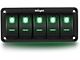 Nilight 5-Gang Aluminum Rocker Switch Panel with Rocker Switches; Green LED (Universal; Some Adaptation May Be Required)