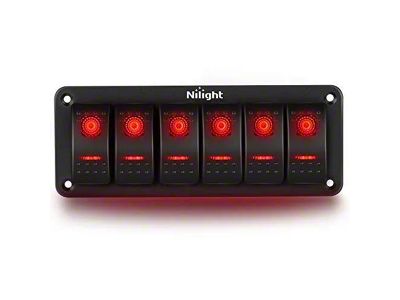 Nilight 6-Gang Aluminum Rocker Switch Panel with Rocker Switches; Red LED (Universal; Some Adaptation May Be Required)