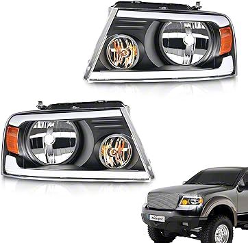 Nilight LED DRL Headlights with Amber Reflector; Black Housing; Clear Lens (04-08 F-150)