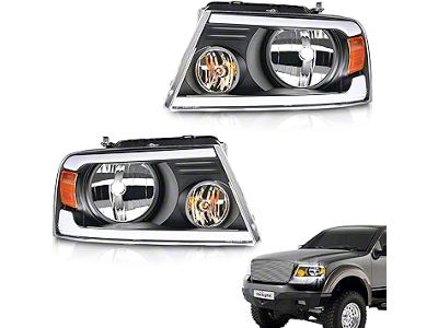 Nilight LED DRL Headlights with Amber Reflector; Black Housing; Clear Lens (04-08 F-150)
