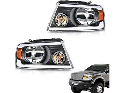 LED DRL Headlights with Amber Reflector; Black Housing; Clear Lens (04-08 F-150)