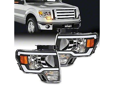 LED DRL Headlights with Amber Reflector; Black Housing; Clear Lens (09-14 F-150 w/ Factory Halogen Headlights)