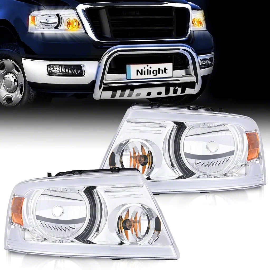 Nilight LED DRL Headlights with Amber Reflector; Chrome Housing; Clear Lens (04-08 F-150)