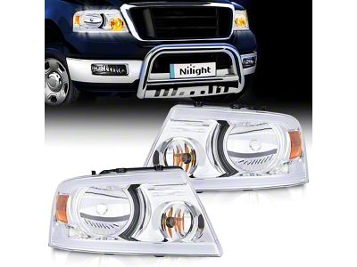 Nilight LED DRL Headlights with Amber Reflector; Chrome Housing; Clear Lens (04-08 F-150)