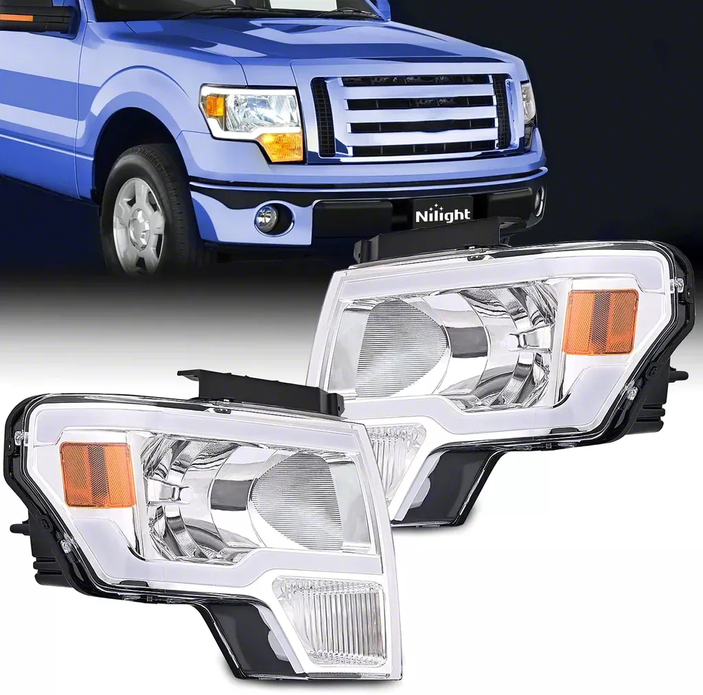 Nilight LED DRL Headlights with Amber Reflector; Chrome Housing; Clear Lens (09-14 F-150 w/ Factory Halogen Headlights)