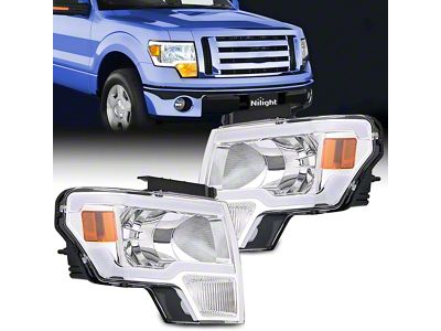 LED DRL Headlights with Amber Reflector; Chrome Housing; Clear Lens (09-14 F-150 w/ Factory Halogen Headlights)