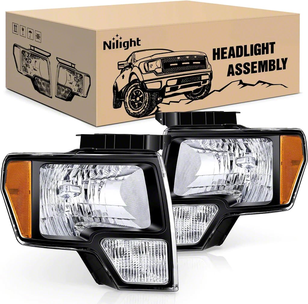 Nilight OE Style Headlights with Amber Corners; Black Housing; Clear Lens (09-14 F-150 w/ Factory Halogen Headlights)