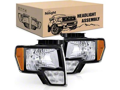 Nilight OE Style Headlights with Amber Corners; Black Housing; Clear Lens (09-14 F-150 w/ Factory Halogen Headlights)