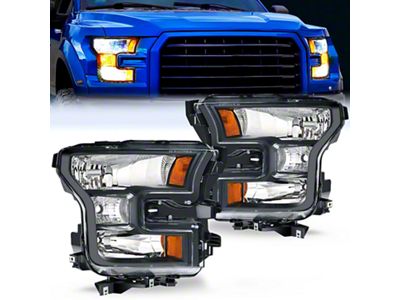 OE Style Headlights with Amber Corners; Black Housing; Clear Lens (15-17 F-150 w/ Factory Halogen Headlights)