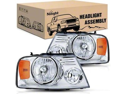 Nilight OE Style Headlights with Amber Corners; Chrome Housing; Clear Lens (04-08 F-150)