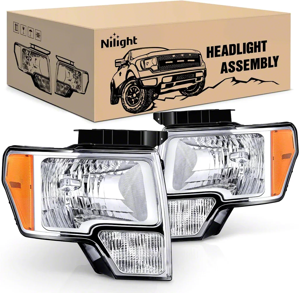 Nilight OE Style Headlights with Amber Corners; Chrome Housing; Clear Lens (09-14 F-150 w/ Factory Halogen Headlights)