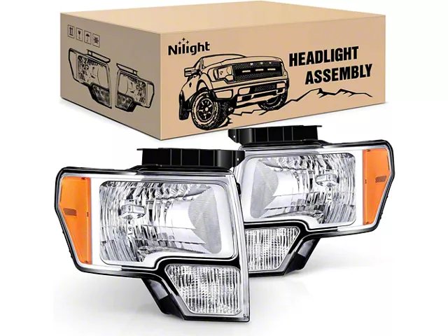 Nilight OE Style Headlights with Amber Corners; Chrome Housing; Clear Lens (09-14 F-150 w/ Factory Halogen Headlights)