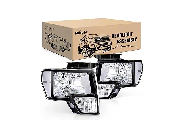 Nilight OE Style Headlights with Clear Corners; Black Housing; Clear Lens (09-14 F-150 w/ Factory Halogen Headlights)