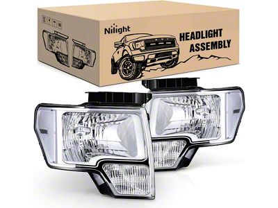 Nilight OE Style Headlights with Clear Corners; Chrome Housing; Clear Lens (09-14 F-150 w/ Factory Halogen Headlights)