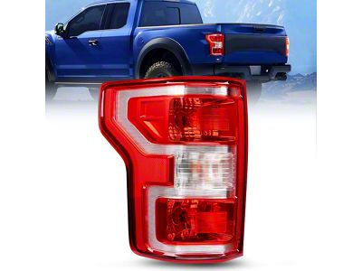 Nilight OE Style Tail Light; Chrome Housing; Red Lens; Driver Side (18-20 F-150 w/ Factory Halogen Non-BLIS Tail Lights)