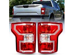 OE Style Tail Lights; Chrome Housing; Red Lens (18-20 F-150 w/ Factory Halogen Non-BLIS Tail Lights)