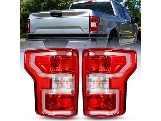 Nilight OE Style Tail Lights; Chrome Housing; Red Lens (18-20 F-150 w/ Factory Halogen Non-BLIS Tail Lights)