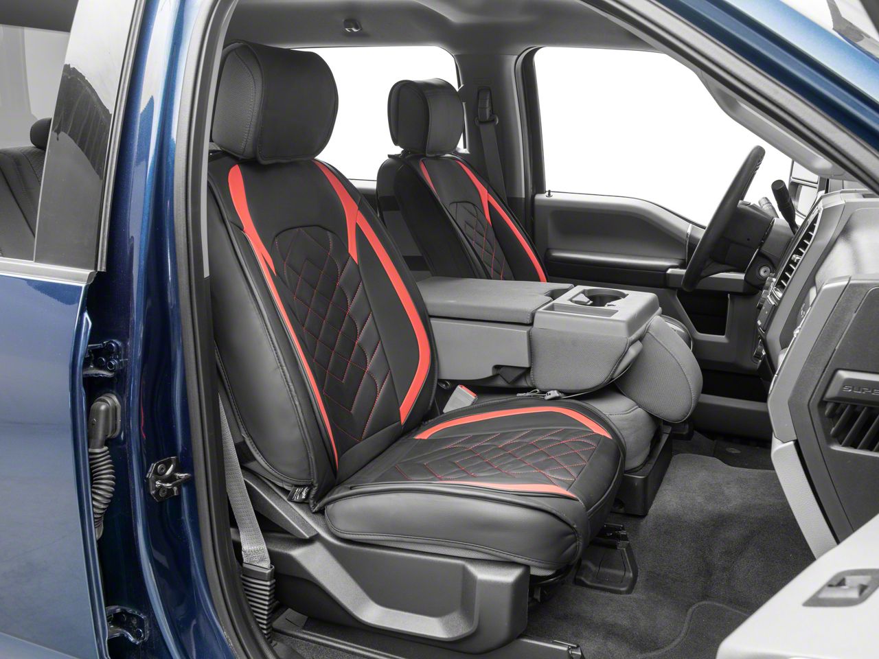FORD F-150 2015-2018 BLACK/RED LEATHER-LIKE CUSTOM MADE FIT FRONT - Foto 6