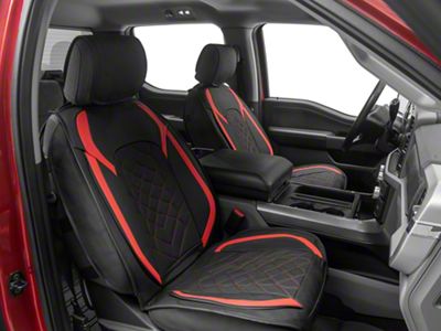 Waterproof Leather Front Seat Covers; Black and Red (09-25 F-150)