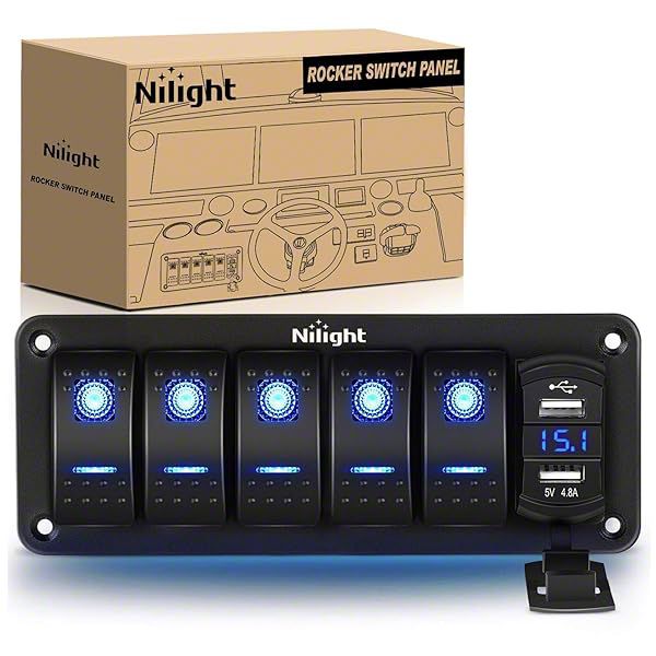5Gang 12V/24V Dual USB LED Rocker Switch Panel Decal Fit Car Truck Boat Marine E - Foto 4
