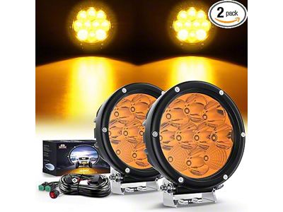 Nilight 5.70-Inch Round LED Lights; Spot/Flood Combo Beam; Amber (Universal; Some Adaptation May Be Required)