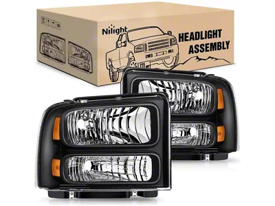 Nilight OE Style Headlights with Amber Reflector; Black Housing; Clear Lens (05-07 F-250 Super Duty)