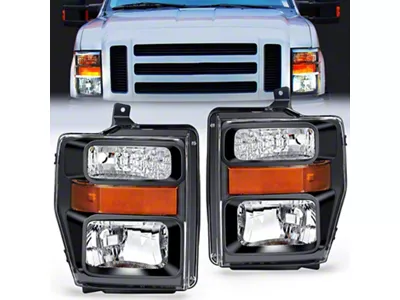 Nilight OE Style Headlights with Amber Reflector; Black Housing; Clear Lens (08-10 F-250 Super Duty w/o Factory Sealed Beam Headlights)