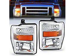 OE Style Headlights with Amber Reflector; Chrome Housing; Clear Lens (08-10 F-250 Super Duty w/o Factory Sealed Beam Headlights)