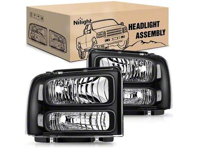Nilight OE Style Headlights with Clear Reflector; Black Housing; Clear Lens (05-07 F-250 Super Duty)