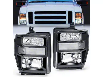 Nilight OE Style Headlights with Clear Reflector; Black Housing; Clear Lens (08-10 F-250 Super Duty w/o Factory Sealed Beam Headlights)