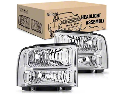 Nilight OE Style Headlights with Clear Reflector; Chrome Housing; Clear Lens (05-07 F-250 Super Duty)