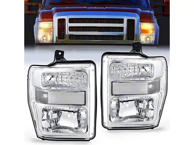 Nilight OE Style Headlights with Clear Reflector; Chrome Housing; Clear Lens (08-10 F-250 Super Duty w/o Factory Sealed Beam Headlights)