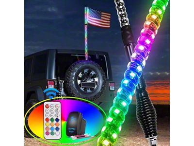Nilight Spiral Antenna RGB LED Whip Light with Spring Base; 4-Foot (Universal; Some Adaptation May Be Required)
