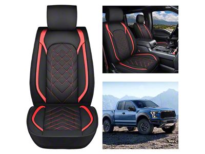 Waterproof Leather Front Seat Covers; Black and Red (11-25 F-250 Super Duty)