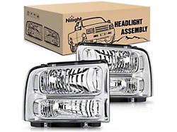 Nilight OE Style Headlights with Clear Reflector; Chrome Housing; Clear Lens (05-07 F-350 Super Duty)