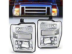OE Style Headlights with Clear Reflector; Chrome Housing; Clear Lens (08-10 F-350 Super Duty w/o Factory Sealed Beam Headlights)