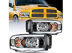 LED DRL Headlights with Clear Reflectors; Black Housing; Clear Lens (02-05 RAM 1500)