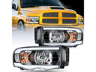 LED DRL Headlights with Clear Reflectors; Black Housing; Clear Lens (02-05 RAM 1500)